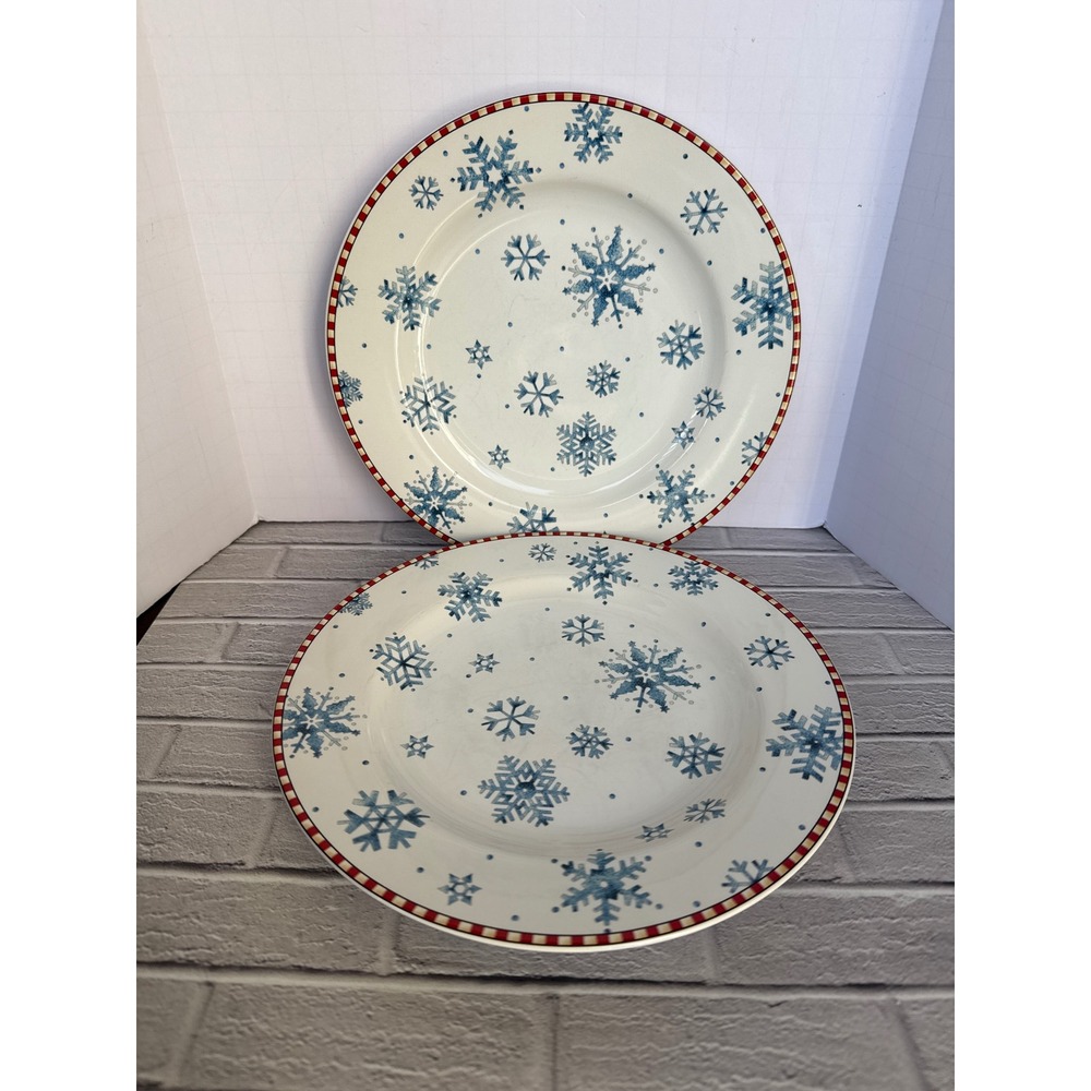 Debbie Mumm Sakura Snowflake Dinner Plates Set of 2 Blue White Stoneware 81/4"